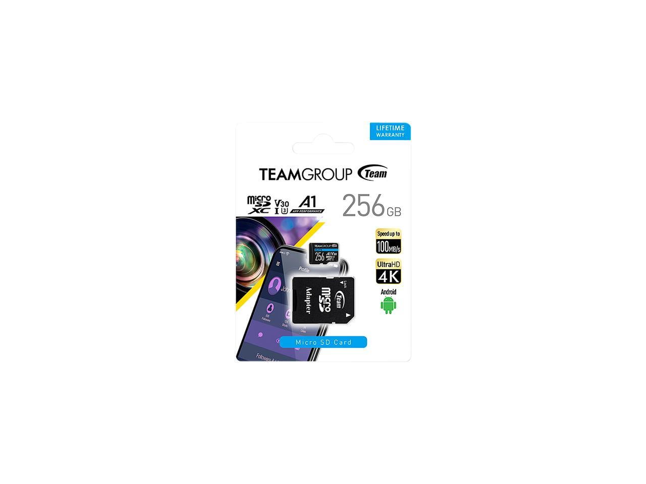 TEAMGROUP 256GB Micro SDXC Flash Memory Card with Adapter