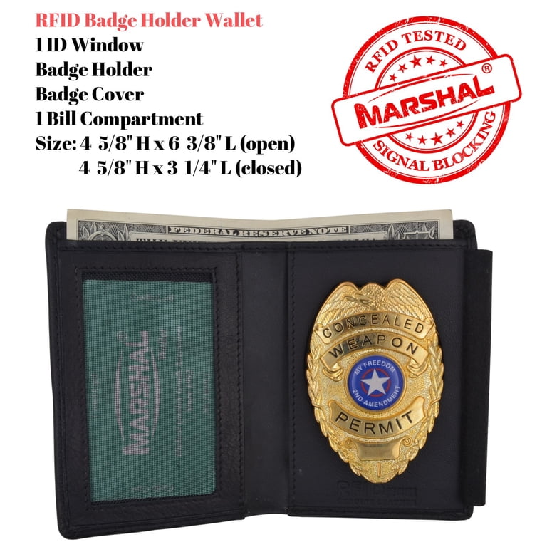 Marshal Wallet Durable Badge & ID Holders,Leather Black, 4.3