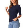 thumbnail image 4 of INSPIRE CHIC Crew Neck Top for Women's Ruched Half Sleeve Basic Casual Blouse Tops L Dark Blue, 4 of 6