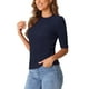 thumbnail image 4 of Camiseta de cuello redondo INSPIRE CHIC para mujer, blusa básica casual de manga media fruncida, talla S, azul oscuro, 4 of 6