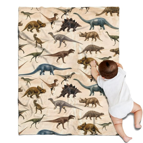 Beige Realistic Dinosaurs Pattern Blanket,Comfortable Soft Flannel Throw Blanket,All Season,Warm Lightweight Blankets for Sofa Bed Couch Living Room Chair,30"x40"
