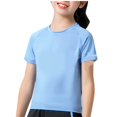 thumbnail image 2 of 2025 Yoga Tops for Girls Size 7-12 Short Sleeve Crewneck T-Shirts Kids Casual Solid Stretchy Pullover Gym Athletic Workout Tees, 2 of 4