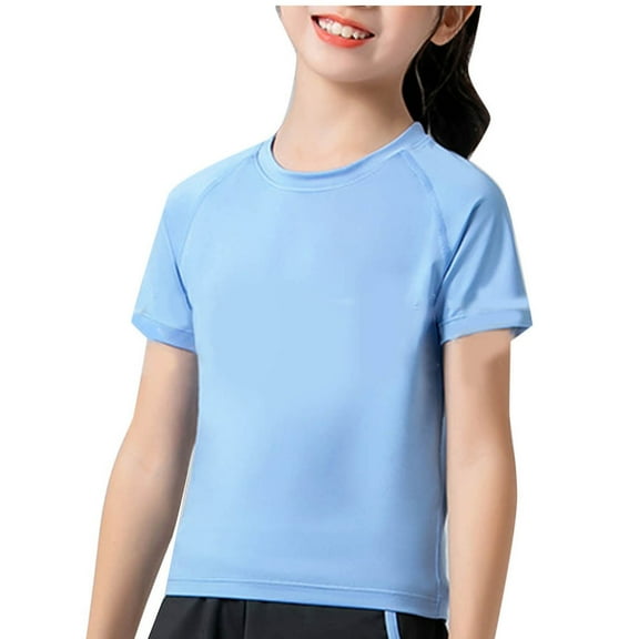Gpaecead Girls Yoga Athletic Shirts Short Sleeve T-shirts Crewneck Tee Workout Activewear Tops 7 Years Blue