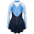 thumbnail image 3 of TiaoBug Kids Girls Ballet Dance Leotard Dress Figure Ice Skating Long Sleeve Mesh Lyrical Competition Dress Blue 6, 3 of 5