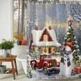 thumbnail image 2 of Christmas Xmas Shower Curtain, 66" x 72", Tree Red Truck House Snowman Snowflake Waterproof Bathroom Curtain Washable Shower Curtain Set with 12 Hooks, 2 of 6