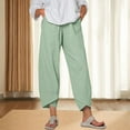 thumbnail image 4 of Ettsollp Women Pants Breathable Elastic Waist Retro Ethnic Style Solid Color Cropped Pants Wide Leg Casual Trousers, 4 of 8