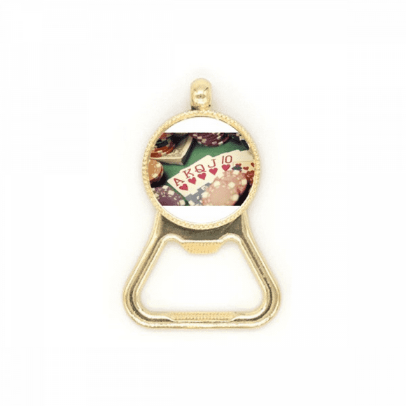 Hearts Flush Poker Gambling Photo Beer Bottle Cap Opener Stainless Steel Key Chain