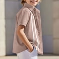 thumbnail image 3 of Zpanxa Toddler Boys Vertical Eyelet Stripe Trim Button Down Short Sleeve Shirts Lapel Collar Summer Casual Woven Dress Tops for Kids, 3 of 9