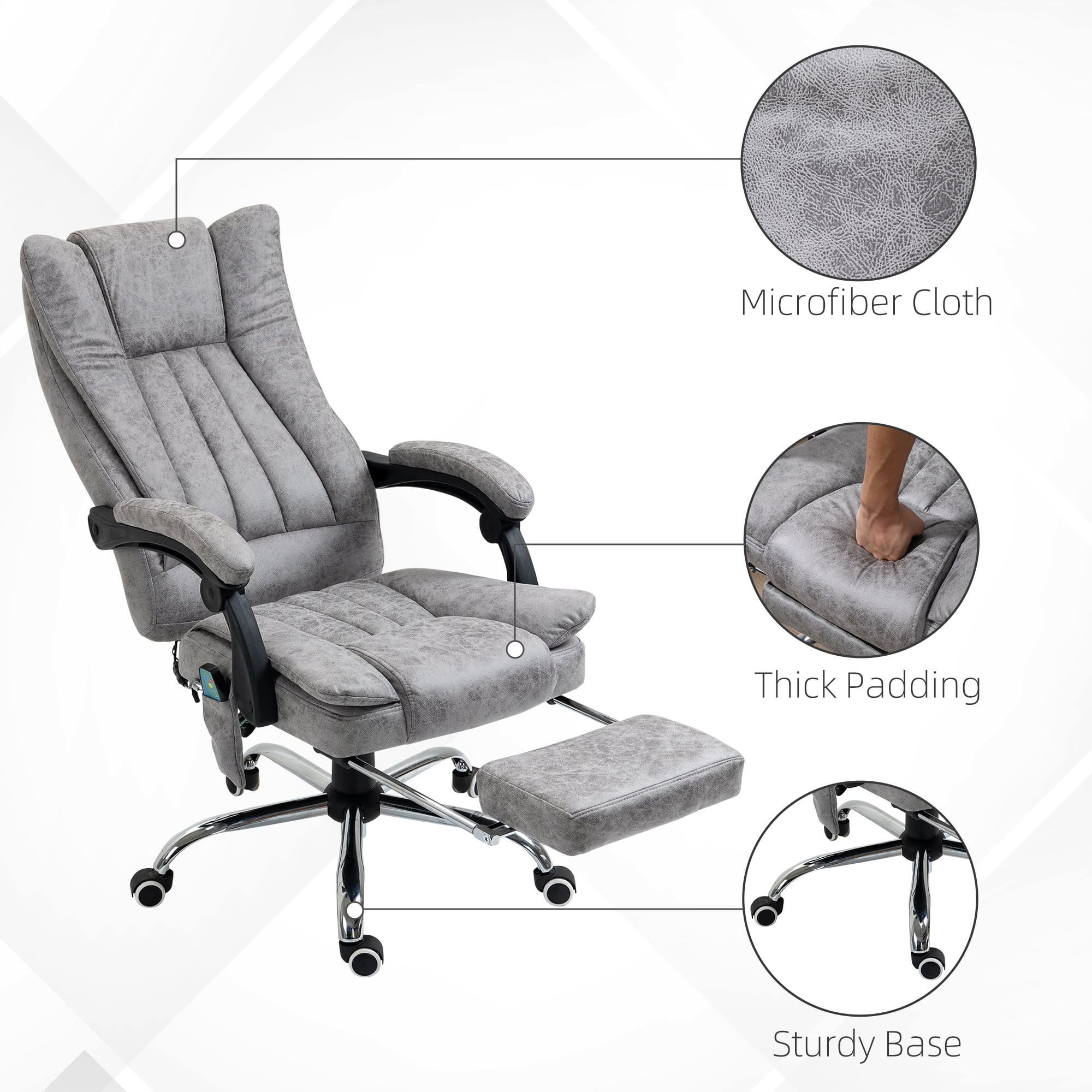 Vinsetto Microfibre Vibration Massage Office Chair, Heated Reclining Computer Chair with Footrest - Cream White