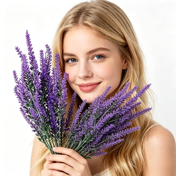 Artificial Lavender Flowers 8pcs Plastic Flowers for Mother's Day Home Table,Porch(Purple)