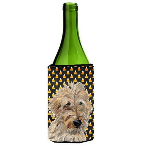 Golden Doodle 2 Candy Corn Halloween Wine bottle sleeve Hugger  24 Oz.