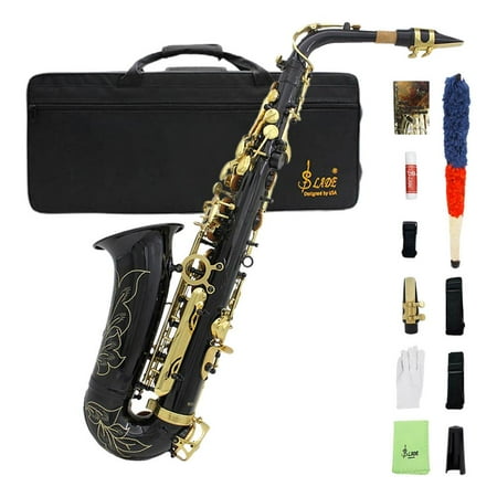 Flylapdo Golden Alto Saxophone Brass Engraved Alto Saxophone Dust Proof Wind & Woodwinds Instrument Case Included for Family Friends Children modern