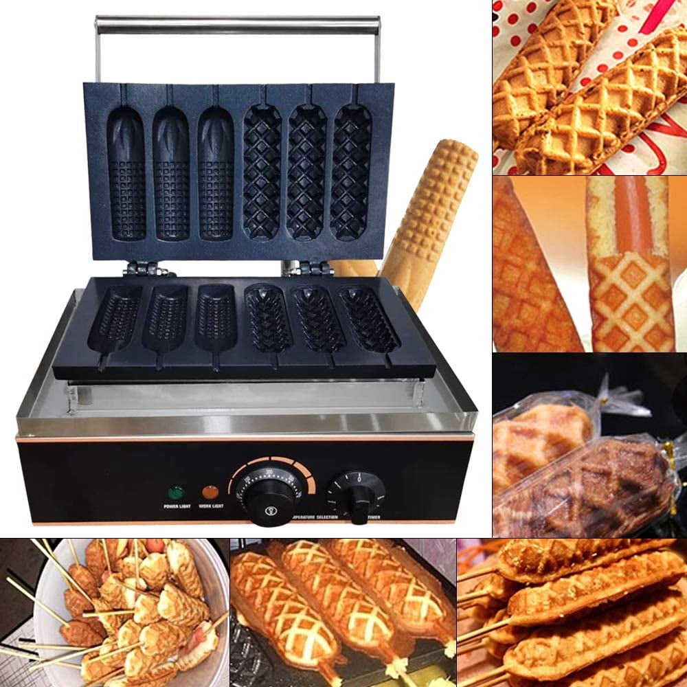Miumaeov Commercial Electric Waffle Maker Machine 6 PCS Non Stick Crispy Machine Stainless Steel Hot Dog Sausage Maker for Waffles, Paninis, Hash browns 110V Household Waffle Cone Maker 1500W