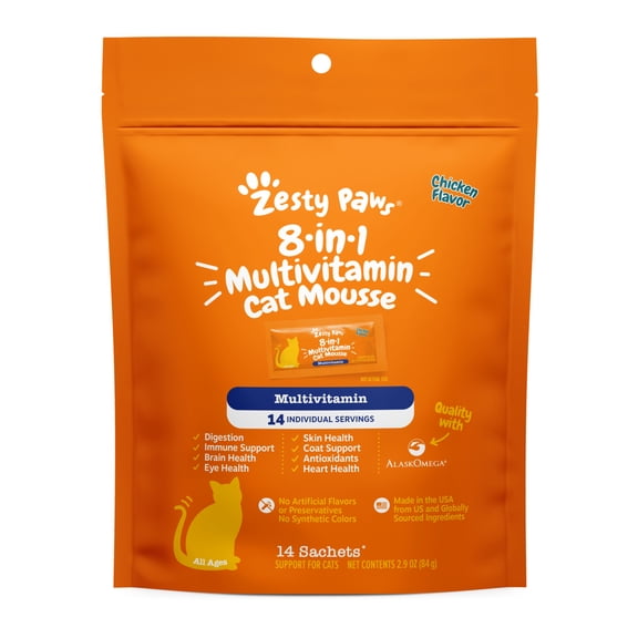 Zesty Paws 8-in-1 Multivitamin Mousse Chicken Flavor Cat Supplement, 14 Count