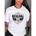 thumbnail image 1 of Women's Fashion Casual Round Neck Short Sleeve T-Shirt, Rainbow Guitar Print, Knitted Polyester, Geometric Pattern, Comfortable Summer Top, All Seasons, Ladies Leisure Sportswear, 1 of 5