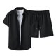 thumbnail image 1 of Pajama para Hombres Conjunto Suelto de Manga Corta de Dos Piezas con Solapa, Tejido de Punto de Poliéster Suave, Comodidad de Toda la Temporada para los Hombres, Ropa de Salón Casual, 1 of 7