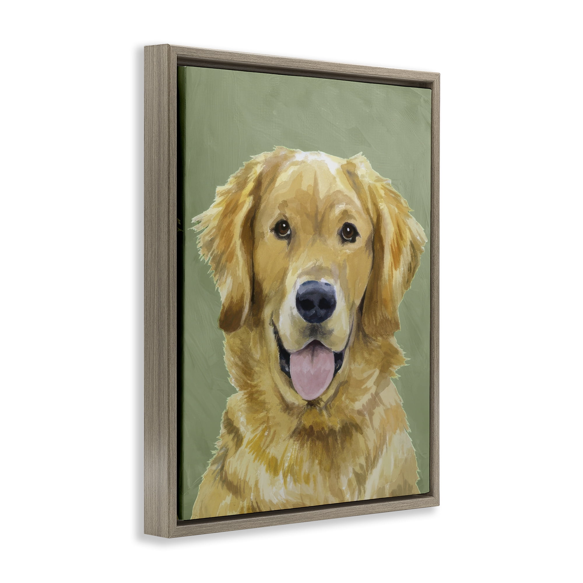 Stupell Industries Smiling Golden Retriever Portrait Brown Framed Floater Canvas Wall Art, design by Lil' Rue