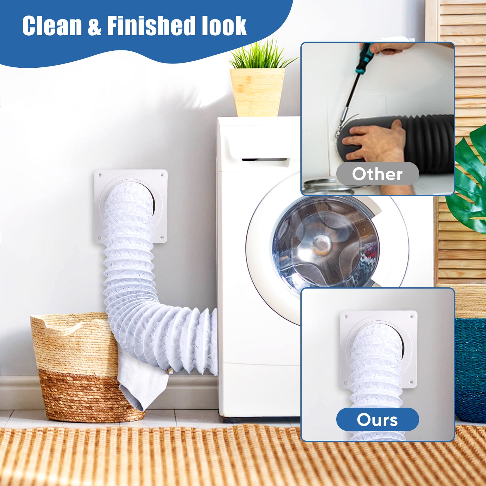 White Dryer Vent Hose Connector Kit, Dryer Vent Wall Plate with White Hose