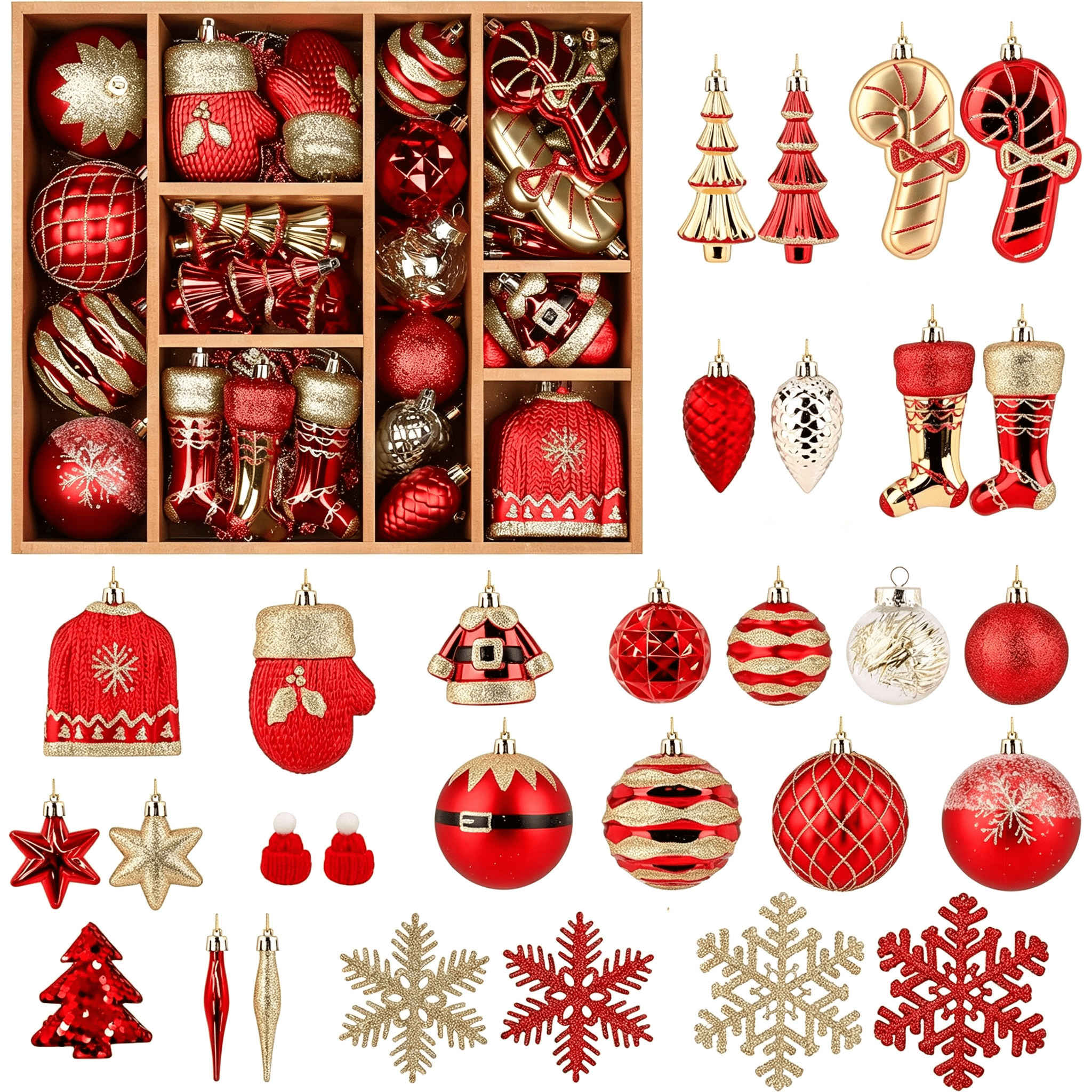 85ct Christmas Balls Ornaments Set, Colorful Shatterproof Plastic Christmas Tree Ornaments, Xmas Decorative Baubles for Christmas Tree Decorations with Hanging Strings