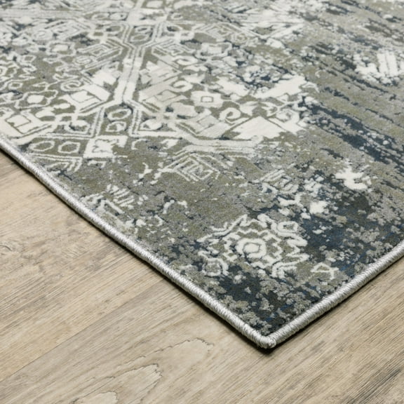 HomeRoots  4 x 6 ft. Ivory Gray Blue & Taupe Abstract Power Loom Stain Resistant Rectangle Area Rug