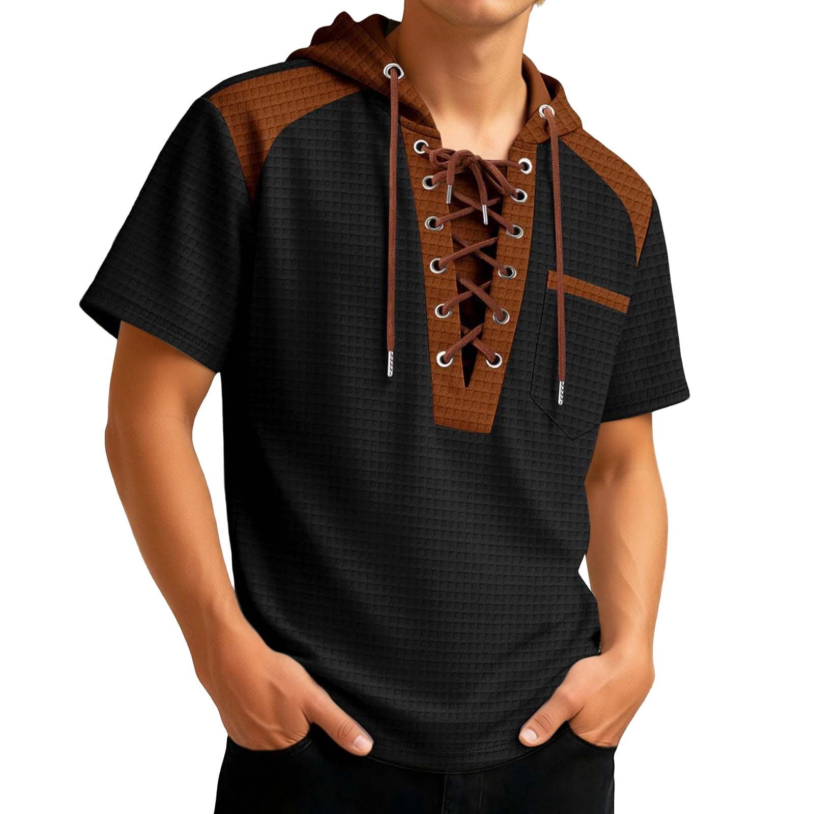 Rhuody T Shirts For Men Adult Referee Shirt V Neck Striped Sweatshirt Short Sleeved Top Retro Clothing Black L