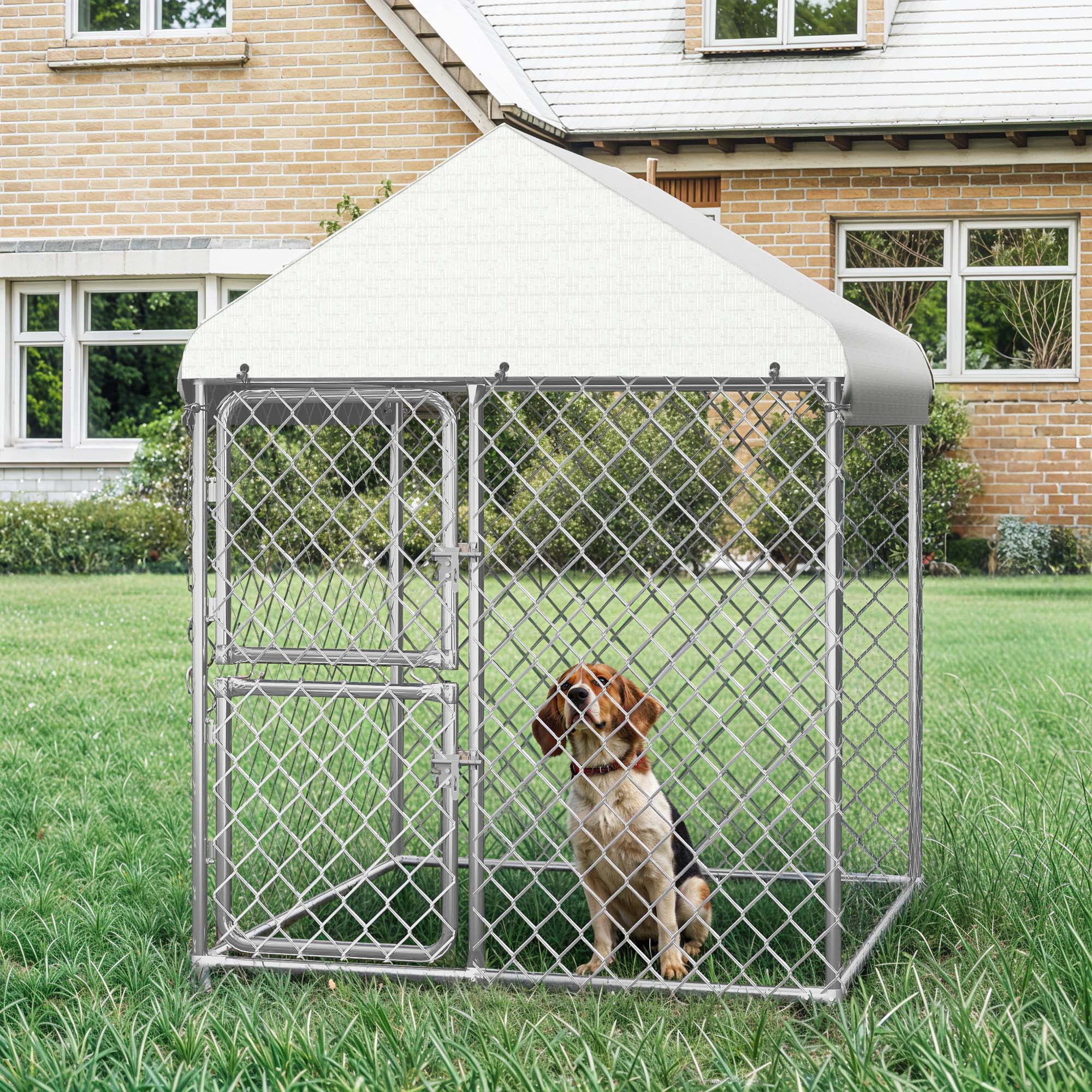 Uforic 4.3×5.4 ft ( 48" x 48" x 64" ) Large Outdoor Dog Kennel,Outside Heavy Duty Shade Dog Pen Playpen Pet Dog Enclosure Crate Dog Run House with UV & Waterproof Cover Fence