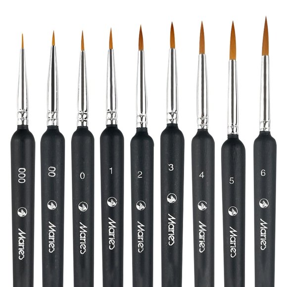 HLONK Pointed-Round Paintbrush Set  10/9 Pcs Round Pointed Tip Nylon Hair Artist Detail Paint Brushes for Fine Detailing & Art Painting  Acrylic Watercolor Oil  Nail Art  Miniature Painti