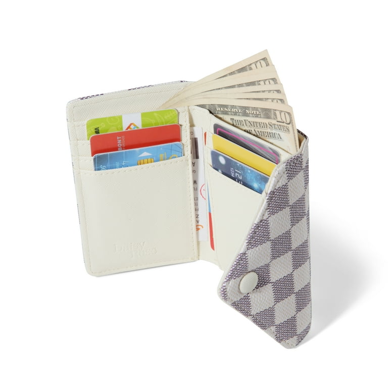 Daisy Rose Trifold RFID Blocking Wallet - PU Vegan Leather Multi Card Holder Organizer Small - Cream Checkered, Adult Unisex, Size: One Size