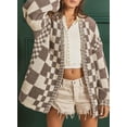 thumbnail image 4 of CURBODO Women's Vintage Checkered Cardigan Sweater Soft Chunky Knit Open Front Outerwear, 4 of 6