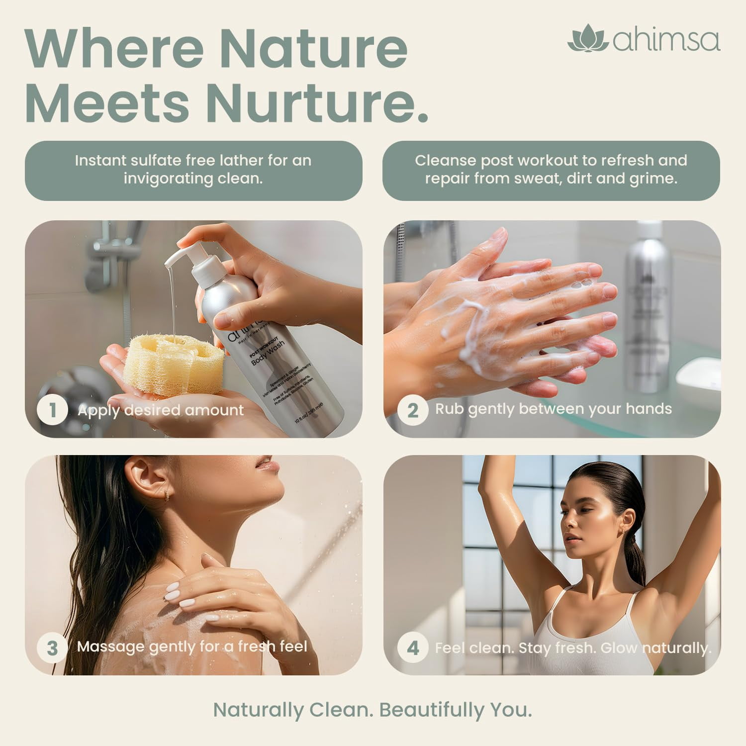 Ahimsa Gentle Body Wash, Spearmint & Ginger, Vegan, Natural Ingredients