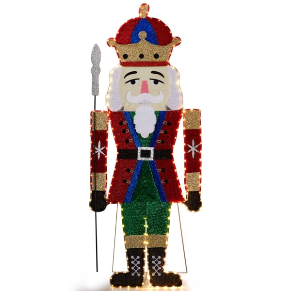 66.1" Lighted Nutcracker Christmas Decoration, 162 Warm White LEDs, Sparkling Tinsel, Collapsible Design for Indoor, Outdoor Use