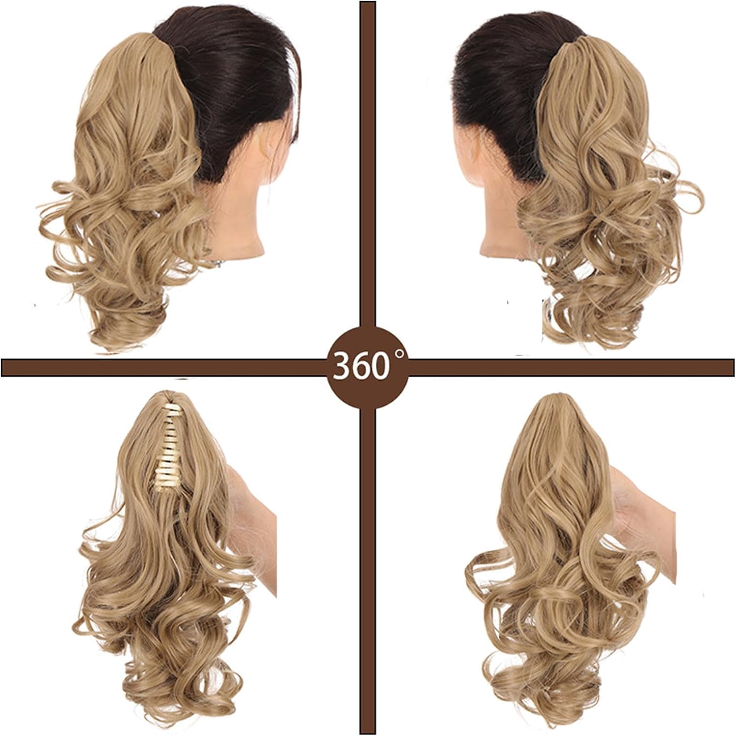 Aorsher Claw Clip in Ponytail Extension, 12 Inch Short Ponytail Hair Exntesions Curly Pony Tails Thick Hairpiece for Women Daily Use