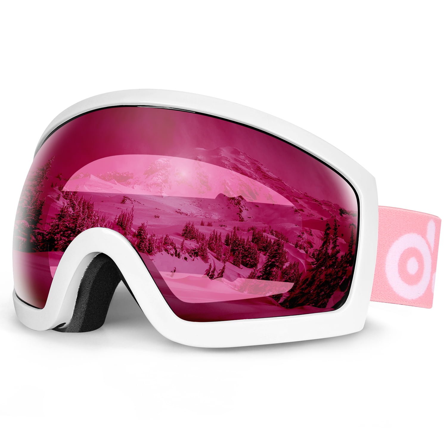 Ski Goggles Adult Anti-Fog Orange CA And PC Double Lens Pink Frame Snow Goggles 