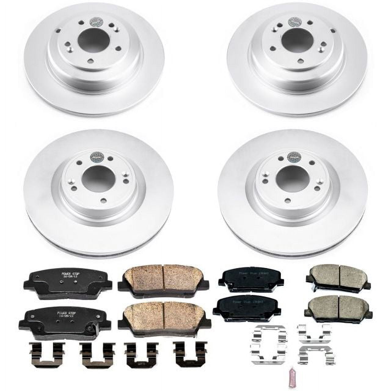 PowerStop Front and Rear Geomet Coated Brake Rotor and Pad Kit Fits: HYUNDAI Select Models CRK6170