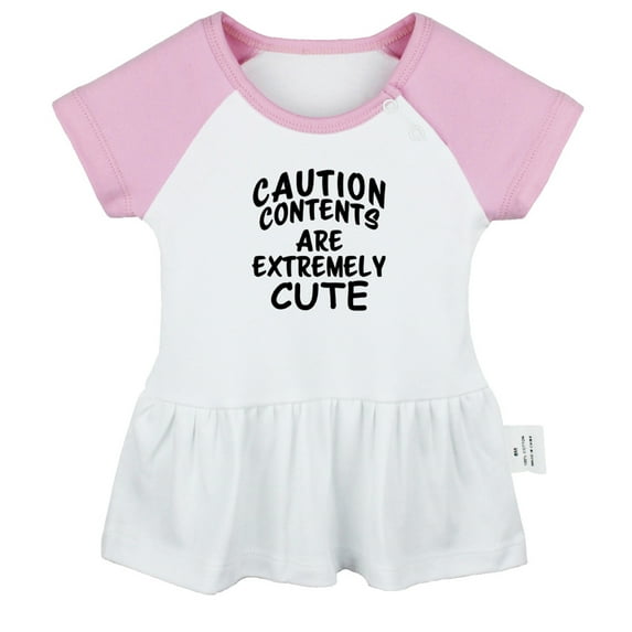 Caution Contents Are Extremely Cute Funny Dresses For Baby, Newborn Babies Skirts, Infant Princess Dress, 0-24M Kids Graphic Clothes (Pink Raglan Dresses, 18-24 Months)