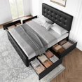thumbnail image 3 of 2025 New Bed Frame with 4 Storage Drawers and Headboard, Linen Upholstered Platform Bed Frame with Wooden Slats Support, Button Tufted Design, No Box Spring Needed, 3 of 8