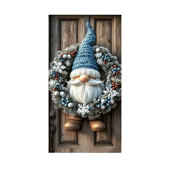 SLYNSHome Christmas Gnome Door Covers Decorations Merry Christmas Blue Gnome Backdrop Banner Backdrop for Holiday New Year Party Supplies