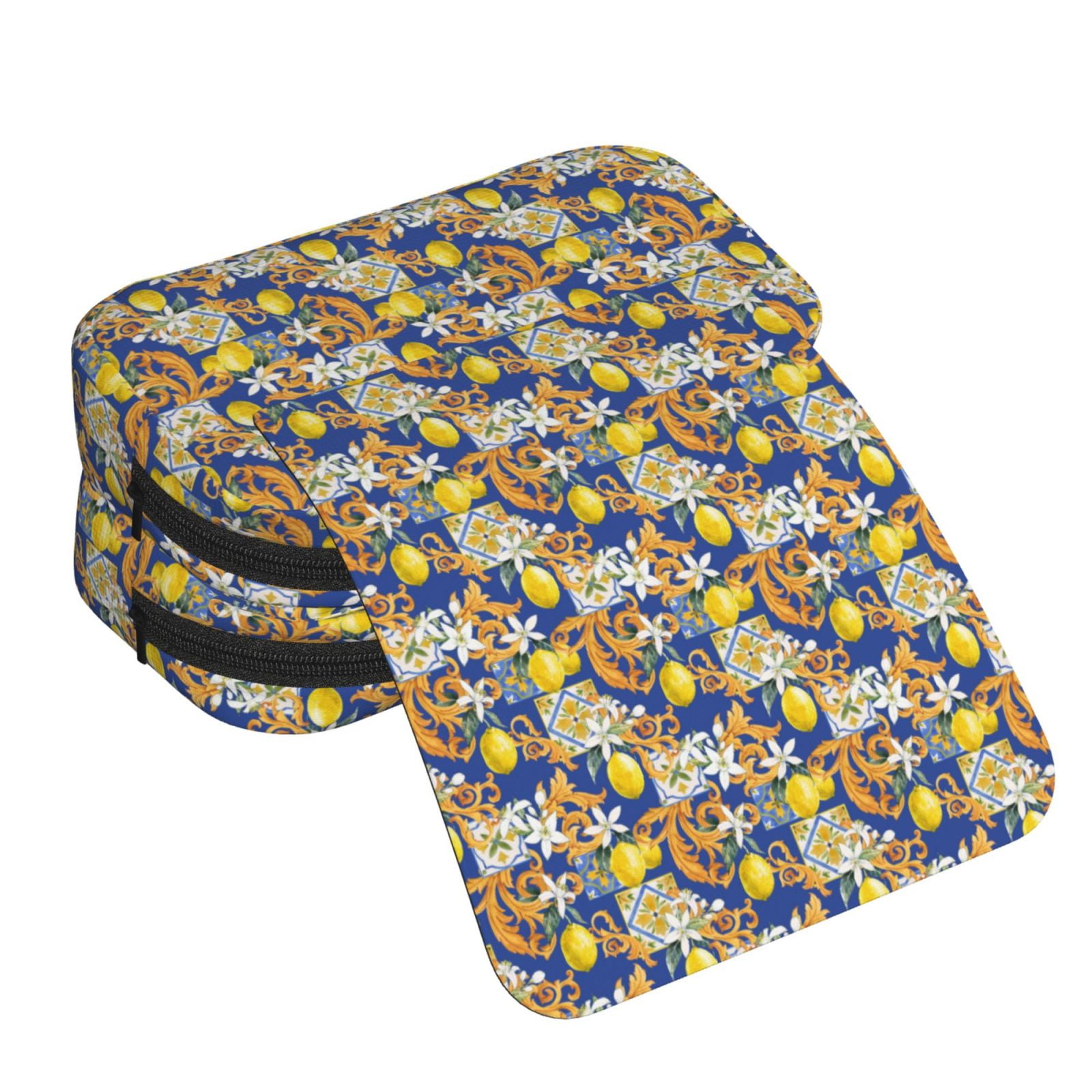 Rateoe Sicilian Style Pattern Double Clamshell Pen Case, Storage Organizer with Two Zipper Compartments– Holds Up to 50 Pencils & Pens