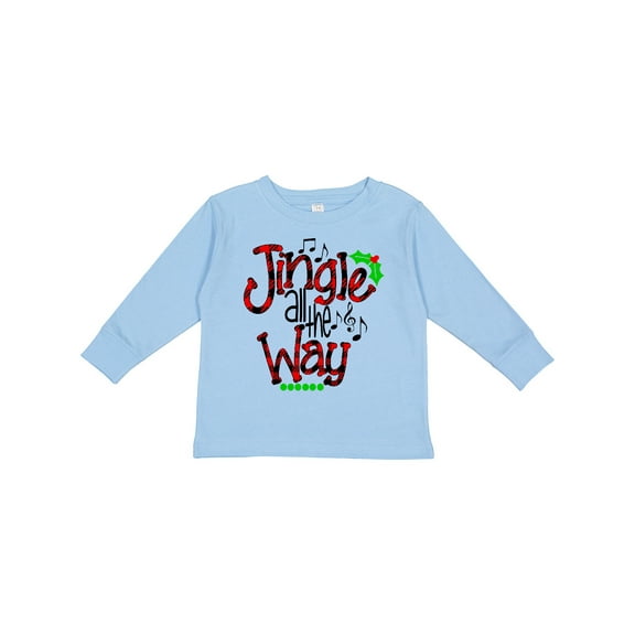 Inktastic Christmas Jingle All the Way with Music Notes and Holly Boys or Girls Long Sleeve Toddler T-Shirt