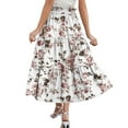 thumbnail image 3 of WTOBBY Bohemian Floral Print Maxi Skirt Women's High Waisted Drawstring Long Skirt Lightweight Summer Beach Skirt Tiered Flowy Pleated Skirt with Elastic Waist for Vacation,Beige L, 3 of 4