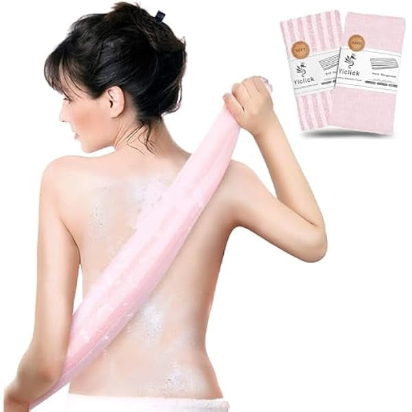 wonima11 Exfoliating Body Scrubber, Back Scrubber for Shower Bath, Japanese Scrub Wash Cloth, Exfoliating Washcloth Towel for Men Women, Body Exfoliator Loofah Luffa Sponge Net Rag Back Washer (Pink)