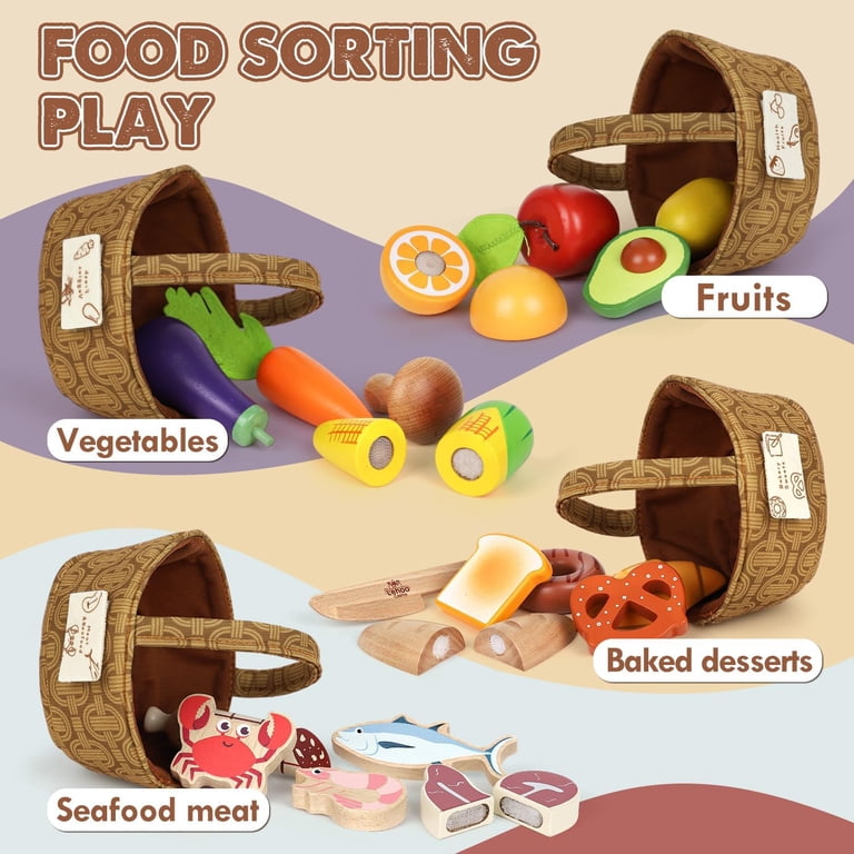 Lehoo Castle Wooden Play Food Sets, 4 Cloth Baskets photo 6
