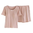thumbnail image 2 of FNFYFH Cute Pjs Set for Women Ribbed Knit Cotton Sleepwear Short Sleeve Lounge Pajamas Set with Built in Bra, 2 of 10