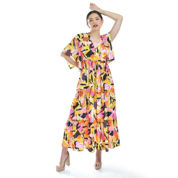 Maxi vestido estampado Roman Fashion /Juvenil, 3834 (Amarillo) amarillo M