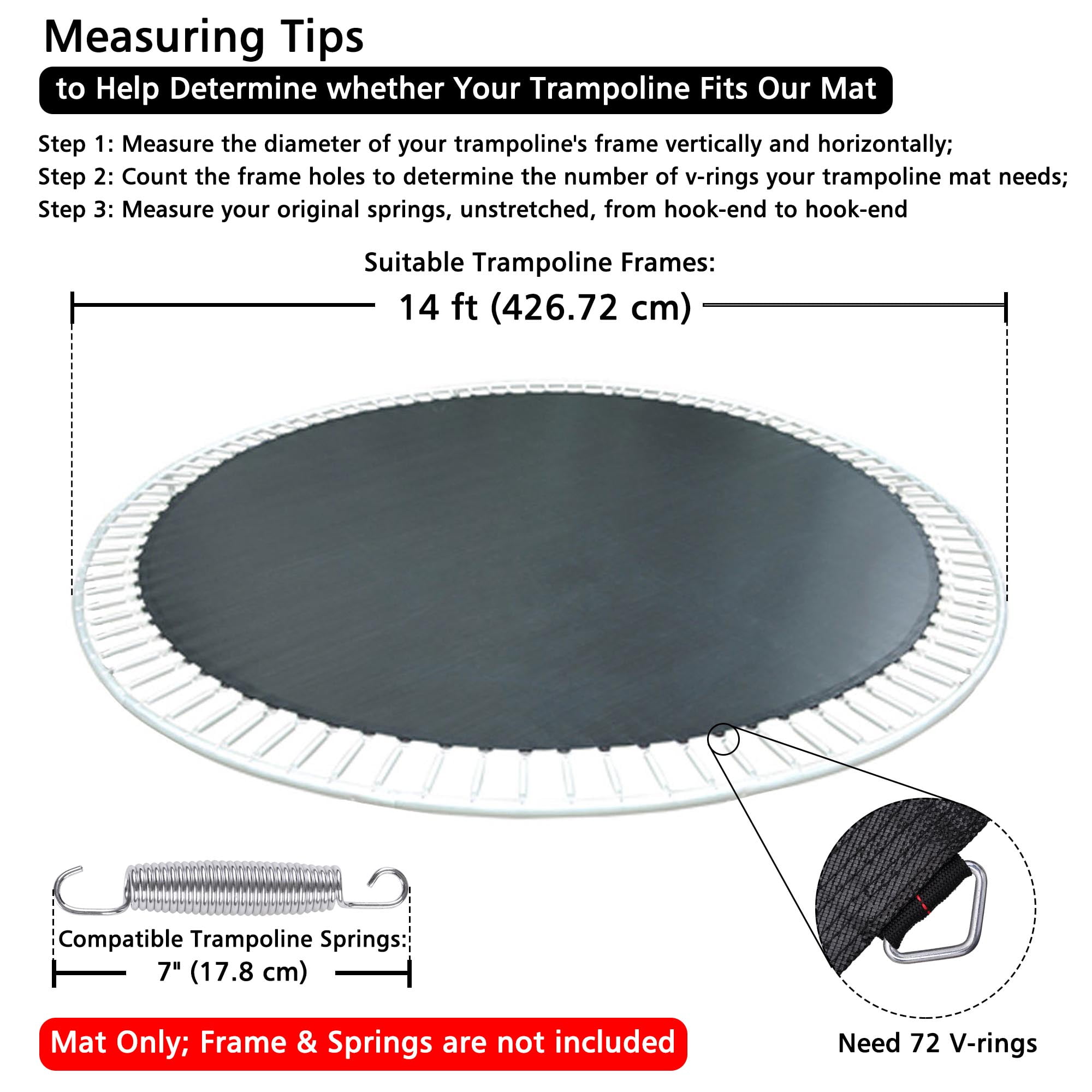 Yescom Jumping Mat For 14 Trampoline Replacement 72ring 7 Spring