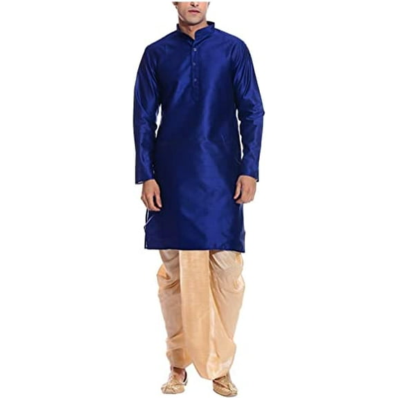 Royal Kurta Men's Silk Blend Dhoti and Kurta (Blue; 42)