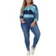 thumbnail image 2 of Tops de mujer de tallas grandes Agnes Orinda, con diseño de rayas de teñido anudado, cuello en V, mangas 3/4, blusas casuales 3X en azul lago, 2 of 6