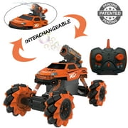 Vaiyer RC Remote Control Off Road Crawler Car for Kids with Interchangeable Bubble Blaster and Water Gun Tops, Outdoor Vehicle with 360 Degree Movement, Rechargeable (Orange)