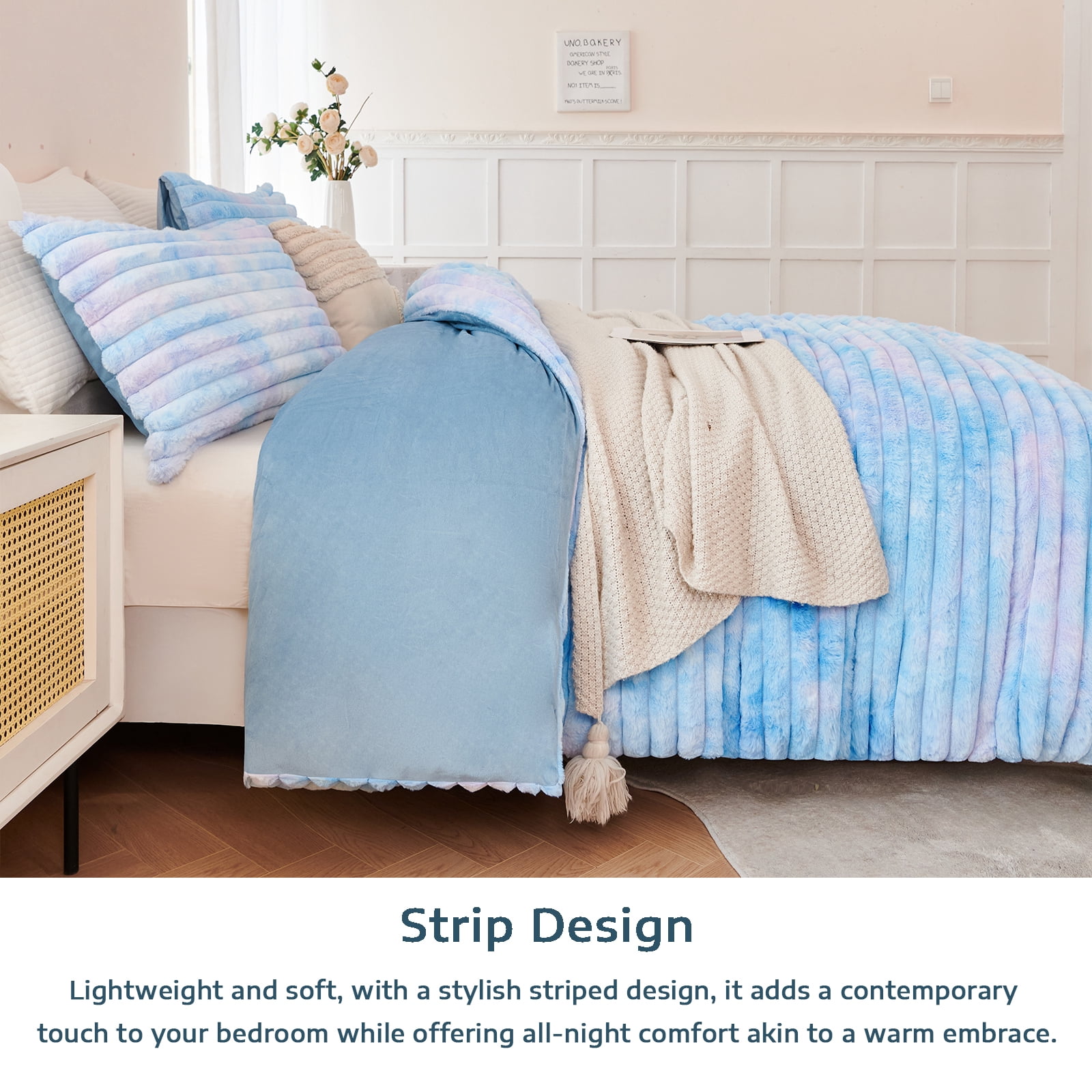 ZRNBAST Fluffy Twin Comforter Set, Tie-dye Pink Blue Plush Fleece Bedding Sets, Super Soft Faux Fur Bed Set with Zipper, Luxury Fuzzy Comforter with 2 Pillowcases(Pink Blue,Twin)
