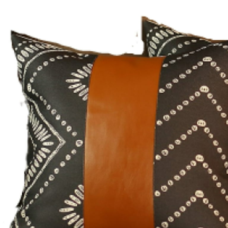 Set of 4 Black and White Geo with Faux Leather Lumbar Pillow Covers Set of 4 Black and White Geo with Faux Leather Lumbar Pillow Covers